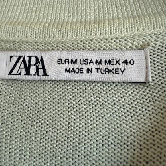 ZARA | Men's Mint Green and Cream Lightweight Knit Collared Shirt Resortwear Med - Picture 4 of 7